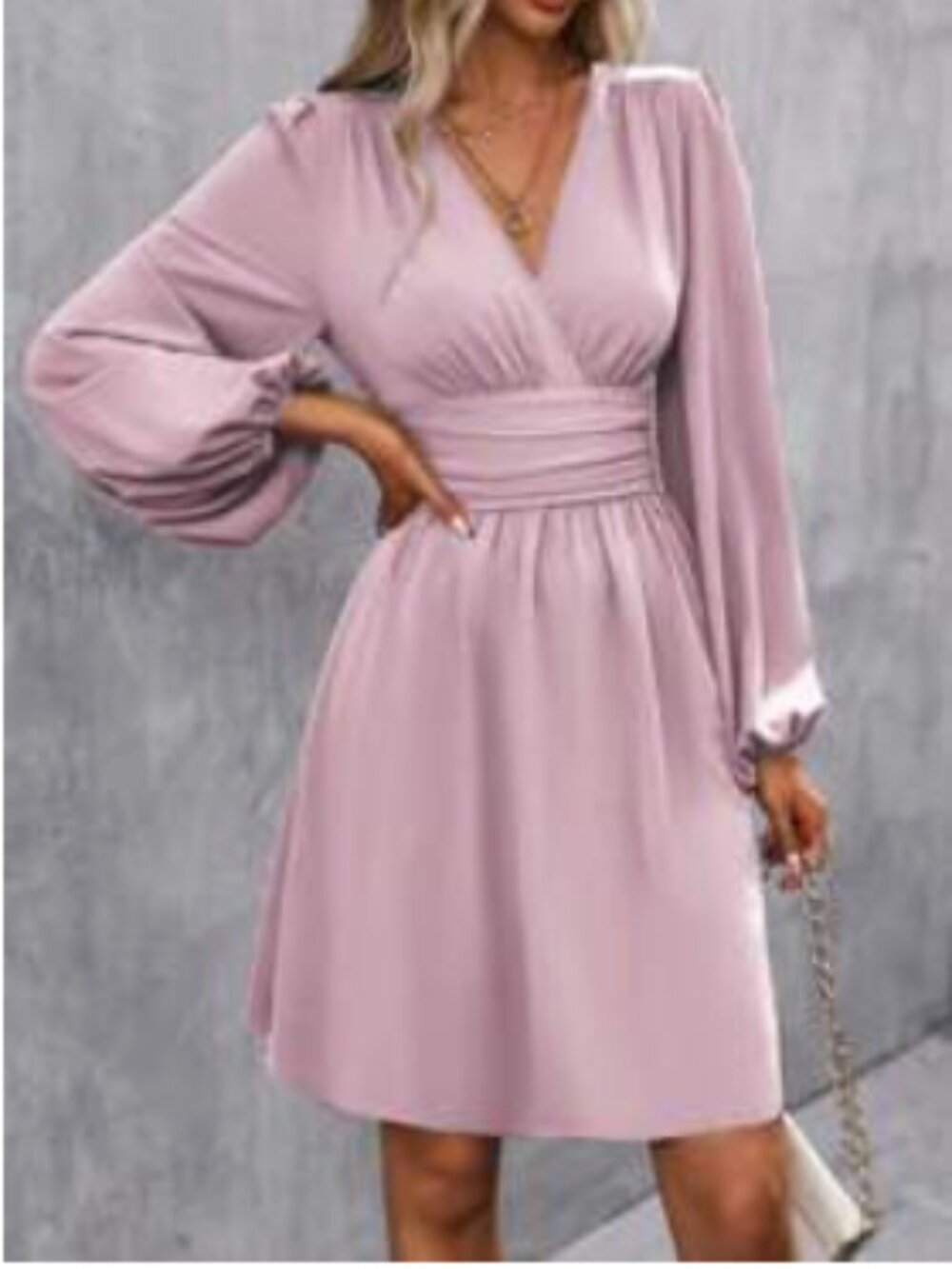 Pink balloon sleeve, v neck dress | medium